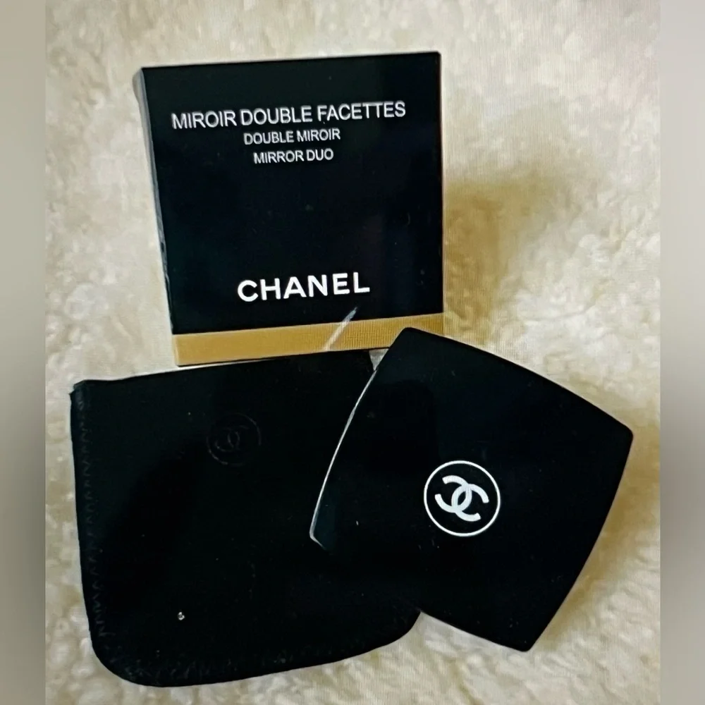 CHANEL MIROIR DOUBLE SIDED Black Slimline Mirror Compact Duo/Velvet Pouc… - Picture 8 of 9